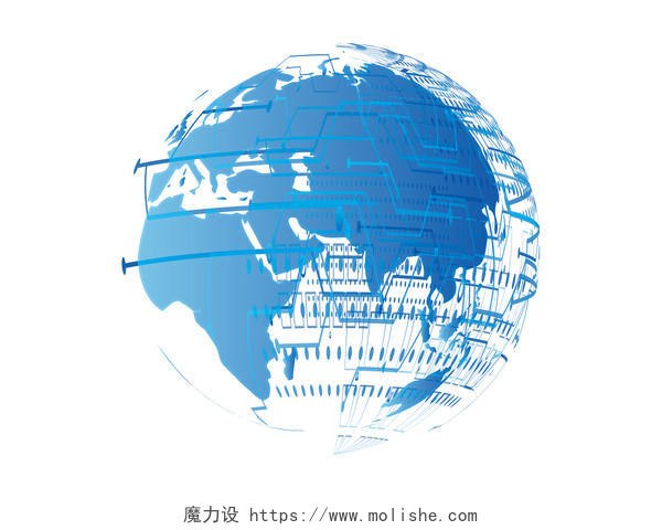 蓝色手绘科技感科技地球互联网科技矢量元素PNG素材科技元素